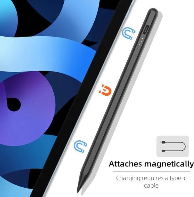 Main image of Stylus Pen for iPad with Palm Rejection, PINKCAT 2X Fast Charge Active Pencil Compatible with 2018-2023 Apple iPad Pro 11/12.9 inch, iPad Air 3/4/5 Gen, iPad 6/7/8/9/10 Gen, iPad Mini 5/6 Gen - Black