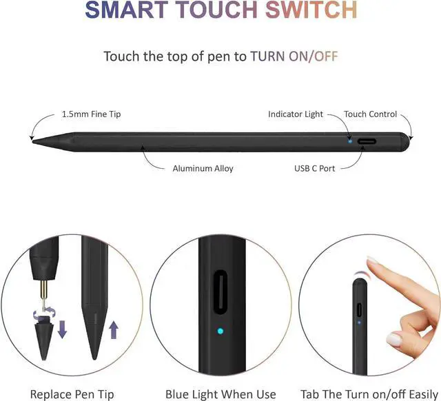 Alt view image 4 of 7 - Stylus Pen for iPad, Active Pencil Compatible with ipad Pro 11/12.9 Inch 2018-2024, iPad 6/7/8/9th,iPad Mini 5/6th, iPad Air 4th/3rd, Palm Rejection, Tilt Sensitivity, Magnetic, Lapiz para,Black