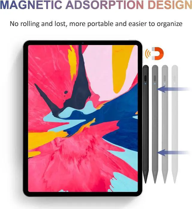Alt view image 2 of 7 - Stylus Pen for iPad, Active Pencil Compatible with ipad Pro 11/12.9 Inch 2018-2024, iPad 6/7/8/9th,iPad Mini 5/6th, iPad Air 4th/3rd, Palm Rejection, Tilt Sensitivity, Magnetic, Lapiz para,Black