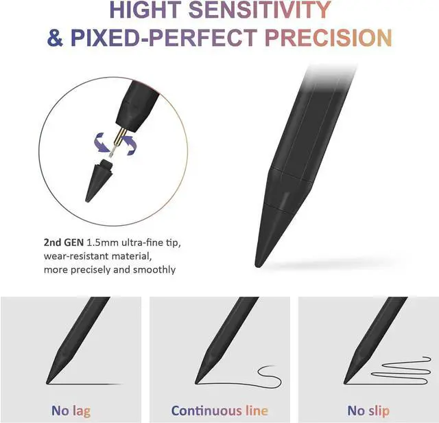 Alt view image 5 of 7 - Stylus Pen for iPad, Active Pencil Compatible with ipad Pro 11/12.9 Inch 2018-2024, iPad 6/7/8/9th,iPad Mini 5/6th, iPad Air 4th/3rd, Palm Rejection, Tilt Sensitivity, Magnetic, Lapiz para,Black