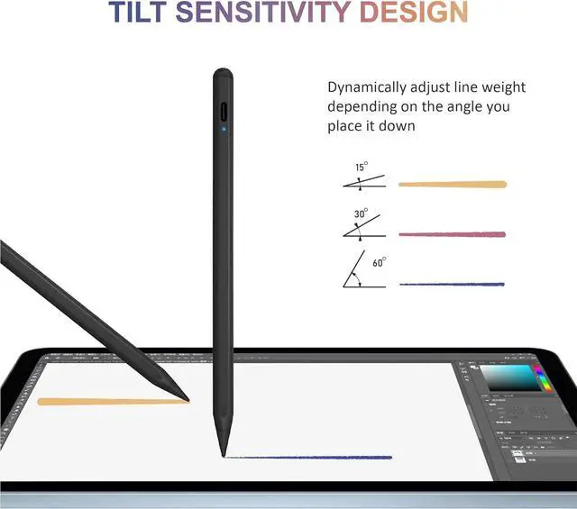 Alt view image 6 of 7 - Stylus Pen for iPad, Active Pencil Compatible with ipad Pro 11/12.9 Inch 2018-2024, iPad 6/7/8/9th,iPad Mini 5/6th, iPad Air 4th/3rd, Palm Rejection, Tilt Sensitivity, Magnetic, Lapiz para,Black