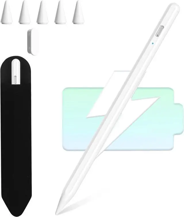 Main image of Stylus Pen for iPad, iPad Pencil 9th&10th Generation with Palm Rejection, iPad Stylus Pen Compatible with iPad Pro 11/12.9"(2018-2024),iPad 6/7/8/9/10th Gen,iPad Air 3/4/5, iPad Mini 5/6 (White)