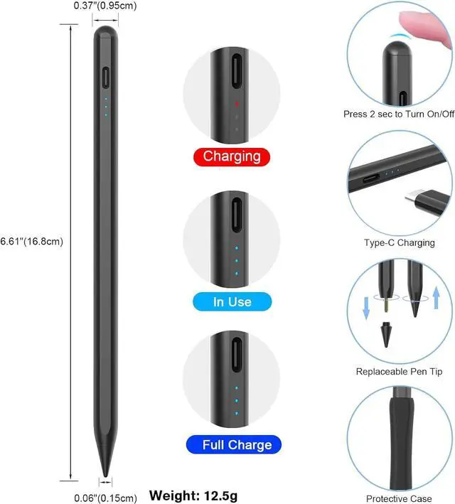 Alt view image 7 of 7 - Stylus Pen for iPad with Palm Rejection, Tilt Sensitive and Magnetic Design, ipad Pencil Compatible with 2018 and Later Model(iPad Pro 2021 11/12.9 Inch, iPad 8th Gen, iPad 7/6th, iPad Air 4th/3rd)