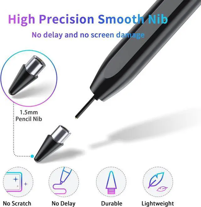 Alt view image 6 of 7 - Stylus Pen, Tablet Pen Compatible for iOS and Android Touchscreens, Rechargeable Stylus Pen with Dual Touch Screen, Stylus Pencil for Apple/Android/Samsung Tablet, 16.5CM,Black