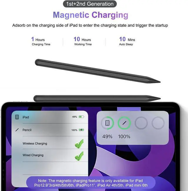 Alt view image 3 of 7 - Wireless Charging Pencil 2nd Generation, Pencil for iPad 2nd Generation Stylus Pen for iPad Pro with Palm Rejection Tilt Sensitivity, Pen for ipad Compatible with iPad/Mini/Air/Pro 11"&12.9",Black