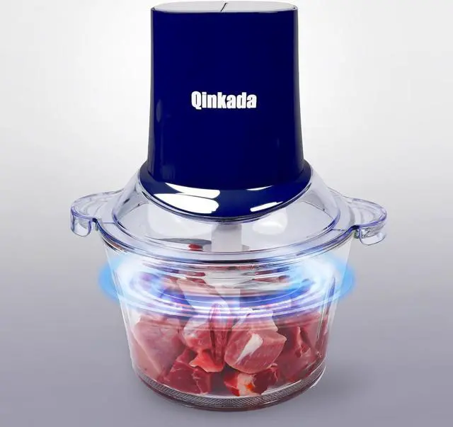 Alt view image 2 of 7 - Qinkada Food Processors with 2 Bowls, 400W Meat Grinder, Food Chopper Electric, 2 Speed, 8Cup Glass and 8Cup 304 Stainless Steel, 2 Blades, Spatula (Blue)