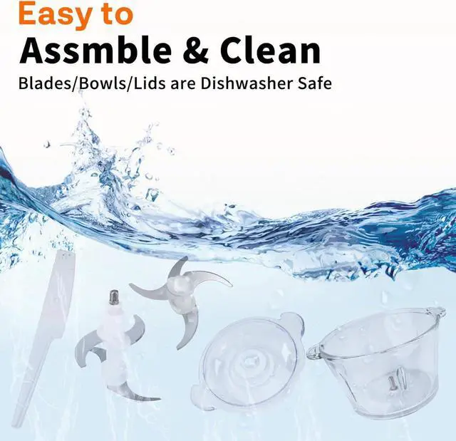 Alt view image 5 of 7 - Qinkada Food Processors with 2 Bowls, 400W Meat Grinder, Food Chopper Electric, 2 Speed, 8Cup Glass and 8Cup 304 Stainless Steel, 2 Blades, Spatula (Blue)