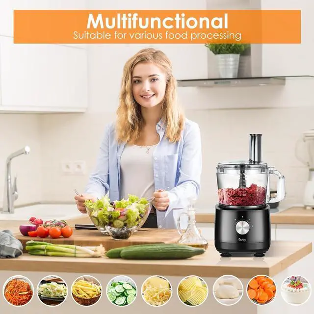 Alt view image 6 of 6 - Davivy 7-Cup Food Processors, 8 Functions Built-in Storage Drawer Vegetable Chopper with 10 set blades,French fry cutting,Wavy slicing for Home Use,3-Speed, Black,600W (7-Cup Built-in Drawer)