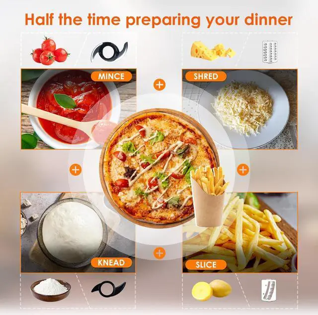 Alt view image 5 of 6 - Davivy 7-Cup Food Processors, 8 Functions Built-in Storage Drawer Vegetable Chopper with 10 set blades,French fry cutting,Wavy slicing for Home Use,3-Speed, Black,600W (7-Cup Built-in Drawer)