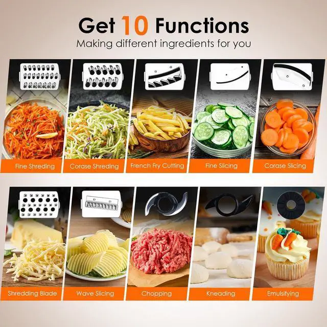 Alt view image 2 of 6 - Davivy 7-Cup Food Processors, 8 Functions Built-in Storage Drawer Vegetable Chopper with 10 set blades,French fry cutting,Wavy slicing for Home Use,3-Speed, Black,600W (7-Cup Built-in Drawer)