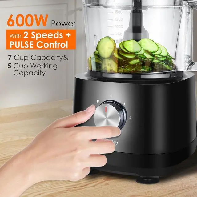 Alt view image 5 of 7 - Davivy 7-Cup Food Processors, 8 Functions Built-in Storage Drawer Vegetable Chopper with 10 set blades,French fry cutting,Wavy slicing for Home Use,3-Speed, Black,600W (7-Cup Built-in Drawer)