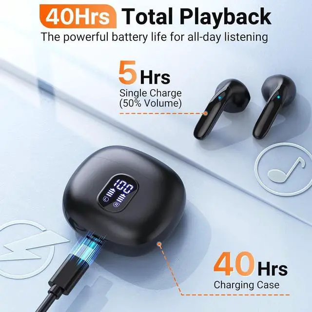 Alt view image 5 of 7 - EIOEAK Wireless Earbuds Bluetooth 5.3 Headphones Stereo Bass Ear Buds 40Hrs Playback Earphones with LED Power Display Touch Control Earbuds with Mic Charging Case for Laptop Cell Phone Sports