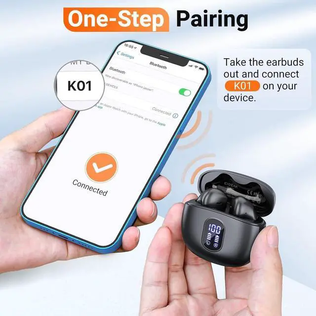 Alt view image 4 of 7 - EIOEAK Wireless Earbuds Bluetooth 5.3 Headphones Stereo Bass Ear Buds 40Hrs Playback Earphones with LED Power Display Touch Control Earbuds with Mic Charging Case for Laptop Cell Phone Sports