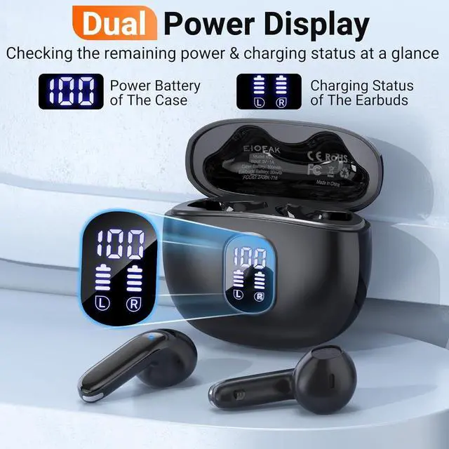 Alt view image 2 of 7 - EIOEAK Wireless Earbuds Bluetooth 5.3 Headphones Stereo Bass Ear Buds 40Hrs Playback Earphones with LED Power Display Touch Control Earbuds with Mic Charging Case for Laptop Cell Phone Sports