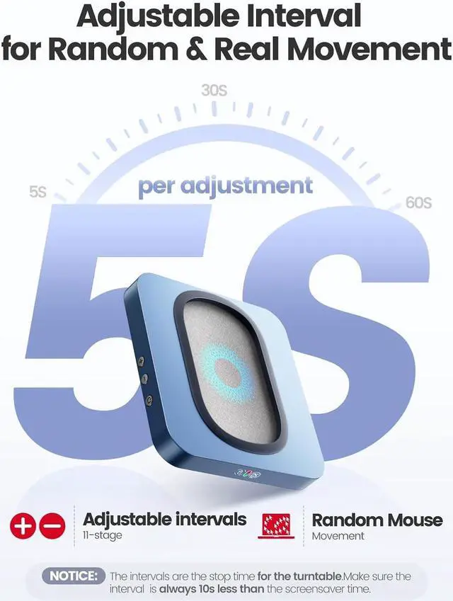 Alt view image 3 of 7 - Vaydeer Undetectable Mouse Mover with Enlarged Turntable and Adjustable Intervals User-Friendly Buttons and LED Display Mouse Jiggler to Keep Your PC Awake