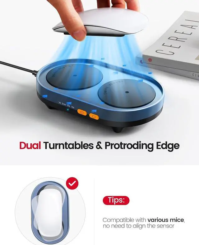 Alt view image 5 of 7 - Vaydeer Dual Turntable Mouse Mover,Undetectable Mouse Mover Jiggler Device with Adjustable Intervals & LED Screen Simulates Realistic Mouse Movement, Keep PC/Laptop Active to Improve Work Efficiency