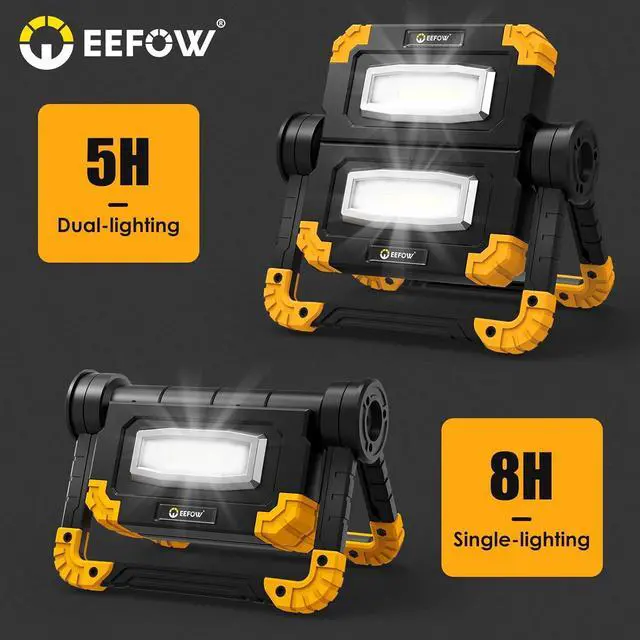 Alt view image 3 of 6 - LED Work Light Rechargeable Portable - 360°Rotation Folding Hyper Tough Working Lamp with 2 COB 2000Lumens Flood Light Stand USB Cordless Battery Powered Worklight Tool for Outdoor Camping Lighting