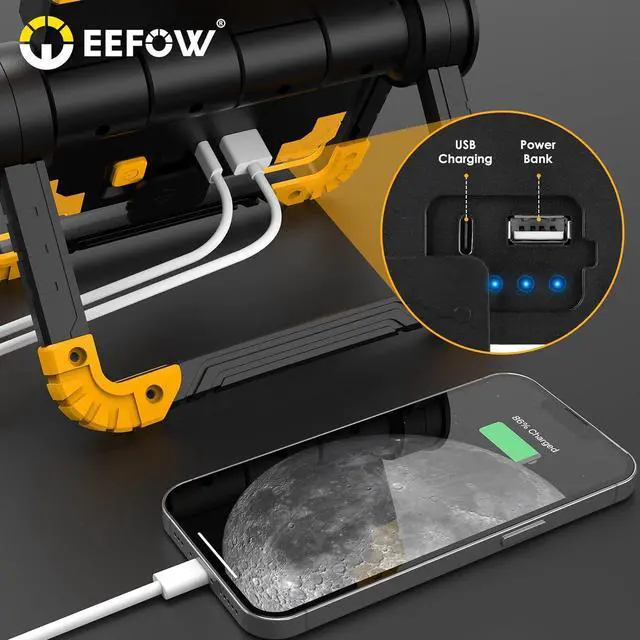 Alt view image 6 of 6 - LED Work Light Rechargeable Portable - 360°Rotation Folding Hyper Tough Working Lamp with 2 COB 2000Lumens Flood Light Stand USB Cordless Battery Powered Worklight Tool for Outdoor Camping Lighting