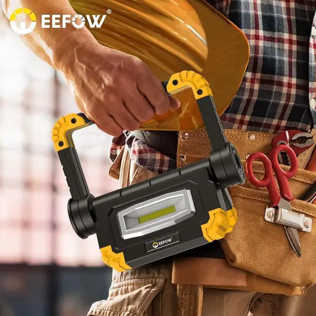 Alt view image 2 of 6 - LED Work Light Rechargeable Portable - 360°Rotation Folding Hyper Tough Working Lamp with 2 COB 2000Lumens Flood Light Stand USB Cordless Battery Powered Worklight Tool for Outdoor Camping Lighting