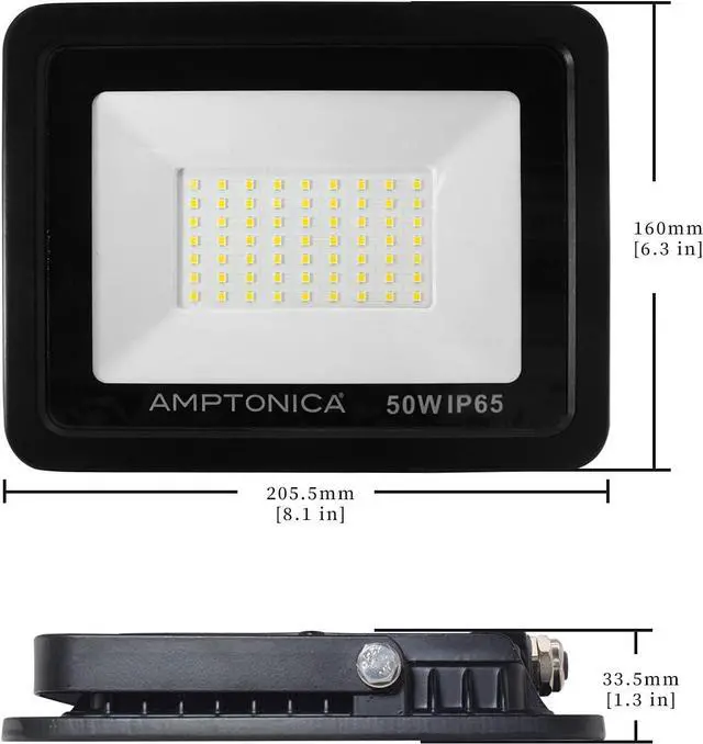 Alt view image 6 of 7 - Amptonica LED Flood Light, 50W 5000lm Waterproof Outdoor Floodlights with Plug, 5000K Daylight White Exterior Flood Light, 300W HPS Equivalent LED Work Light for Garden, Yard, Garage, Porch, 2 Pack