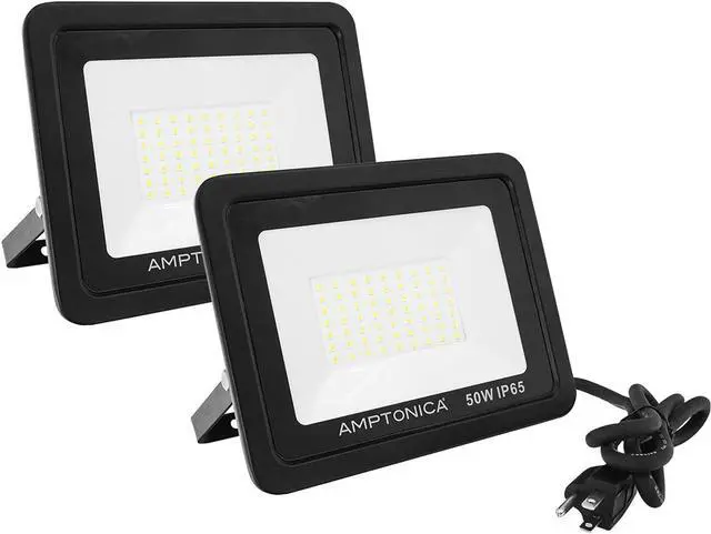 Alt view image 7 of 7 - Amptonica LED Flood Light, 50W 5000lm Waterproof Outdoor Floodlights with Plug, 5000K Daylight White Exterior Flood Light, 300W HPS Equivalent LED Work Light for Garden, Yard, Garage, Porch, 2 Pack
