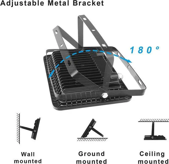 Alt view image 3 of 7 - Amptonica LED Flood Light, 50W 5000lm Waterproof Outdoor Floodlights with Plug, 5000K Daylight White Exterior Flood Light, 300W HPS Equivalent LED Work Light for Garden, Yard, Garage, Porch, 2 Pack