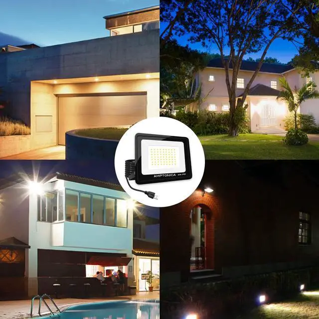 Alt view image 5 of 7 - Amptonica LED Flood Light, 50W 5000lm Waterproof Outdoor Floodlights with Plug, 5000K Daylight White Exterior Flood Light, 300W HPS Equivalent LED Work Light for Garden, Yard, Garage, Porch, 2 Pack