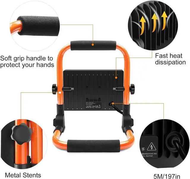 Alt view image 4 of 7 - LTE 50W LED Work Light, 4300LM LED Flood Light 500W Equivalent, IP66 Waterproof Outdoor 16.4FT Cord with Plug Job Site Light, 5000K, Adjustable Portable Light for Workshop, Garage, Construction Site