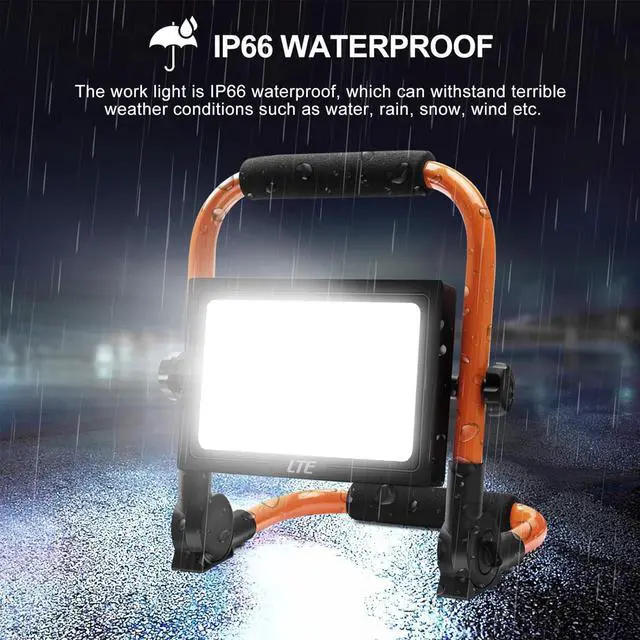 Alt view image 5 of 7 - LTE 50W LED Work Light, 4300LM LED Flood Light 500W Equivalent, IP66 Waterproof Outdoor 16.4FT Cord with Plug Job Site Light, 5000K, Adjustable Portable Light for Workshop, Garage, Construction Site