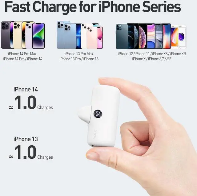 Alt view image 5 of 6 - iWALK Portable Charger 4800mAh Power Bank Fast Charging and PD Input Small Docking Battery with LED Display Compatible with iPhone 14/14 Pro Max/13/13 Pro Max/12/12 Pro/11/X/8/7/6,White
