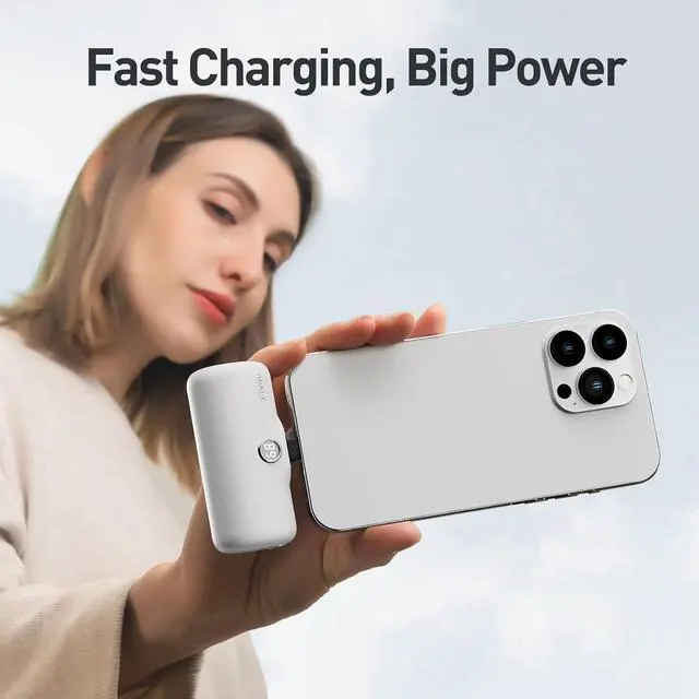 Alt view image 2 of 6 - iWALK Portable Charger 4800mAh Power Bank Fast Charging and PD Input Small Docking Battery with LED Display Compatible with iPhone 14/14 Pro Max/13/13 Pro Max/12/12 Pro/11/X/8/7/6,White