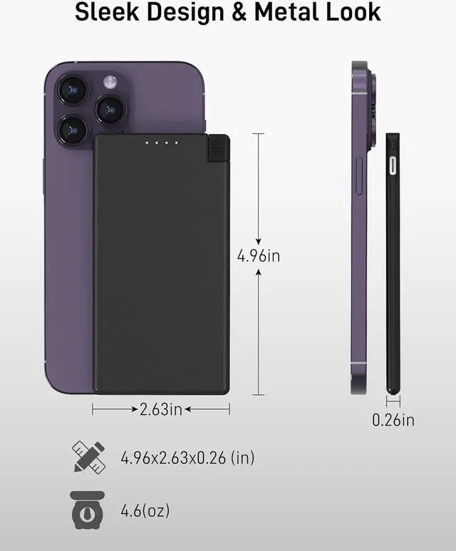 Alt view image 5 of 6 - Auskang Portable Charger 5000mAh with Built in Lightning Cable Compatible with iPhone 14/13/12/11/ X/ 8/7/ 6/5/ SE Series Slim Power Bank