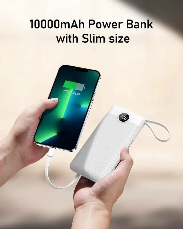 Alt view image 5 of 7 - VEEKTOMX Portable Charger with Built in Cables 10000mAh, USB C Fast Charging Power Bank with 5 Outputs and LED Display, Small Battery Pack Compatible with iPhone 15/14, Samsung, Android, etc