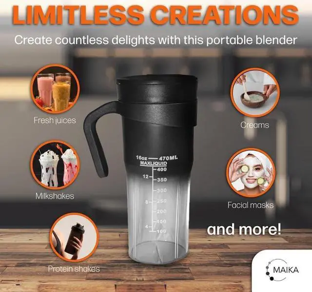 Alt view image 4 of 6 - Maika - Portable blender rechargeable type c personal blender, mini blender, smoothie blender, licuadora portatil blender for shakes and smoothies QR code access to Natural Restore Health Program