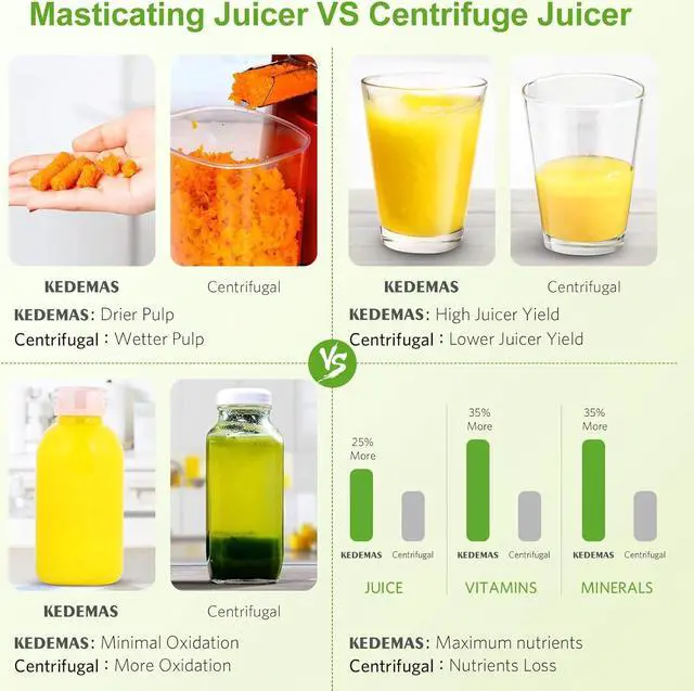 Alt view image 6 of 7 - Kedemas Cold Press Juicer Machine - Slow Masticating Juicers with Reverse Function - Orange Juicer with Cleaning Brush and 2 Cups - Quiet Freshly Squeezed - Silver