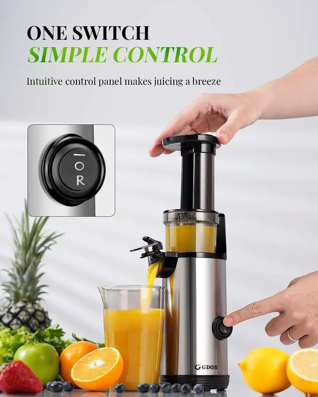 Alt view image 4 of 7 - GDOR Compact Slow Juicer Machine 2.0, Space-Saving Cold Press Juicer with Powerful 60NM DC Motor, Low Noise Masticating Juicer Extractor, Easy to Clean, Brush Included, 20 Oz Juice Cup, BPA-Free