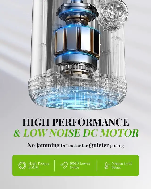 Alt view image 2 of 7 - GDOR Compact Slow Juicer Machine 2.0, Space-Saving Cold Press Juicer with Powerful 60NM DC Motor, Low Noise Masticating Juicer Extractor, Easy to Clean, Brush Included, 20 Oz Juice Cup, BPA-Free