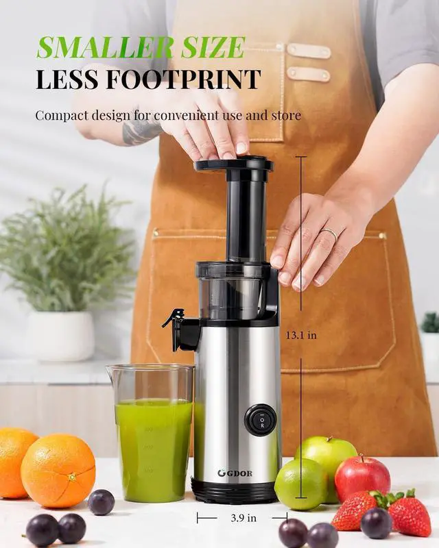 Alt view image 5 of 7 - GDOR Compact Slow Juicer Machine 2.0, Space-Saving Cold Press Juicer with Powerful 60NM DC Motor, Low Noise Masticating Juicer Extractor, Easy to Clean, Brush Included, 20 Oz Juice Cup, BPA-Free