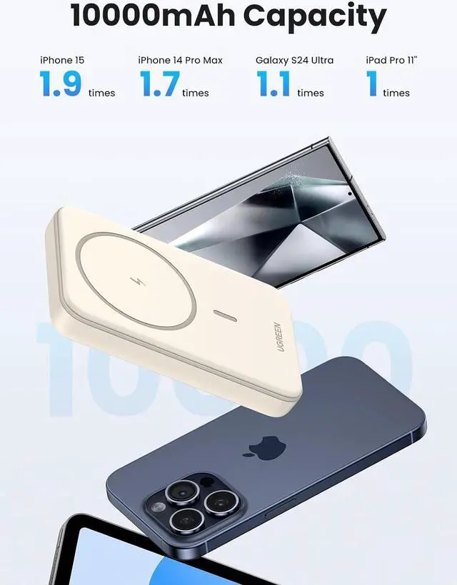 Alt view image 2 of 7 - UGREEN Magnetic Power Bank Compatible with Magsafe, 20W USB C Fast Charge Portable Charger 10000mAh Battery Pack, PD Fast Charge for iPhone 15 Pro Max, 15,14 Plus, 13, 12 Series with 60W USB C Cable