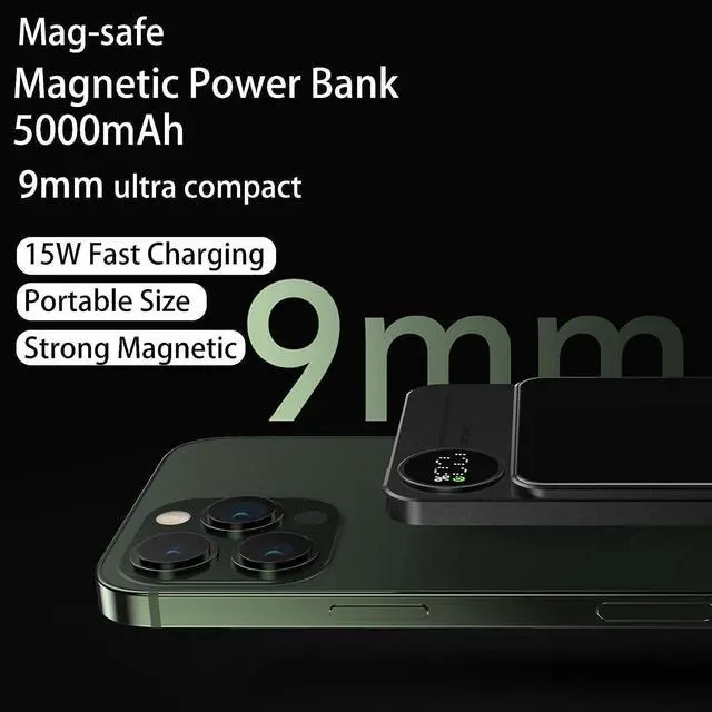 Alt view image 4 of 7 - LUCKYDUO Mag-Safe Battery Pack, 5000mAh Mag-Safe Power Bank with USB C PD 20W Ultra Fast Charging Wireless Portable Charger with LED Display,Compatible with iPhone 15/14/13/12/Pro/Pro Max
