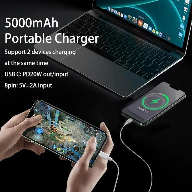 Alt view image 2 of 7 - LUCKYDUO Mag-Safe Battery Pack, 5000mAh Mag-Safe Power Bank with USB C PD 20W Ultra Fast Charging Wireless Portable Charger with LED Display,Compatible with iPhone 15/14/13/12/Pro/Pro Max