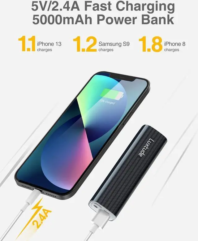 Alt view image 6 of 7 - Luxtude 10000mAh Small Portable Charger with Flashlight, Mini & Lightweight Power Bank, Compact External Battery Pack Lipstick Portable Phone Charger for iPhone, Android, Samsung, etc (2 Pack 5000mAh)
