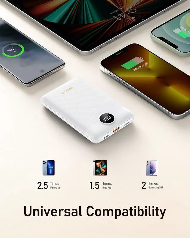 Alt view image 4 of 7 - VEEKTOMX Mini Portable Charger 10000mAh, 22.5W PD&QC 3.0 USB C Fast Charging Power Bank, Small Battery Pack with LED Display, Travel Essential Slim Battery Bank Compatible with iPhone,Samsung, etc