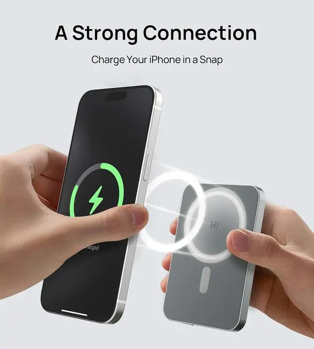 Alt view image 4 of 7 - HINOVO Magnetic Power Bank 5000mAh Portable Charger iPhone Compatible for Magsafe 0.35 Battery Pack PD 20W&15W Wireless Charger for iPhone 15/14/13/12 Series,Metal Design & Graphene Heat Dissipation