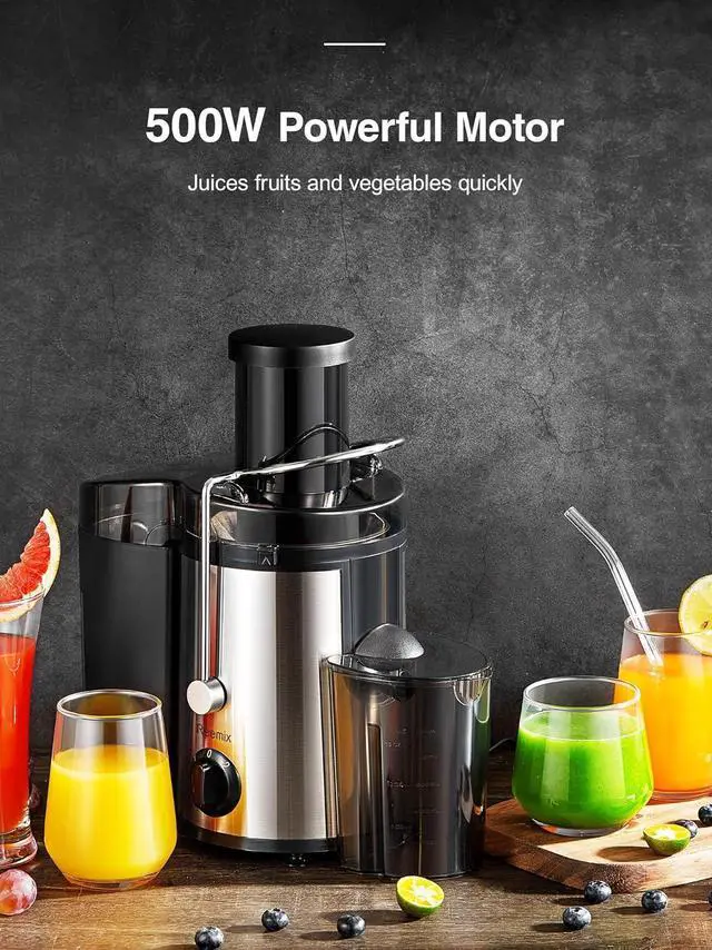 Alt view image 2 of 7 - Reemix Juicer Machine, Big Mouth Large 3 Feed Chute for Whole Fruits and Vegetables, Easy to Clean, Centrifugal Extractor, BPA Free, 500W Motor, Black (500, Watts)