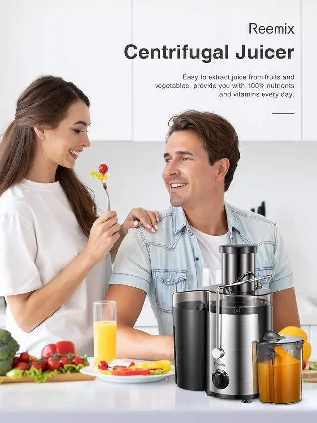 Alt view image 5 of 7 - Reemix Juicer Machine, Big Mouth Large 3 Feed Chute for Whole Fruits and Vegetables, Easy to Clean, Centrifugal Extractor, BPA Free, 500W Motor, Black (500, Watts)