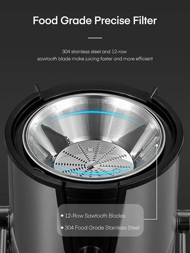 Alt view image 5 of 7 - FOHERE Juicer Machine, Big Mouth Centrifugal Juicer with 3 Speed Setting, Wide 3 Feed Chute for Whole Fruit Vegetable, Juicer Extractor with Quiet Motor and Pulse Function, Easy to Clean