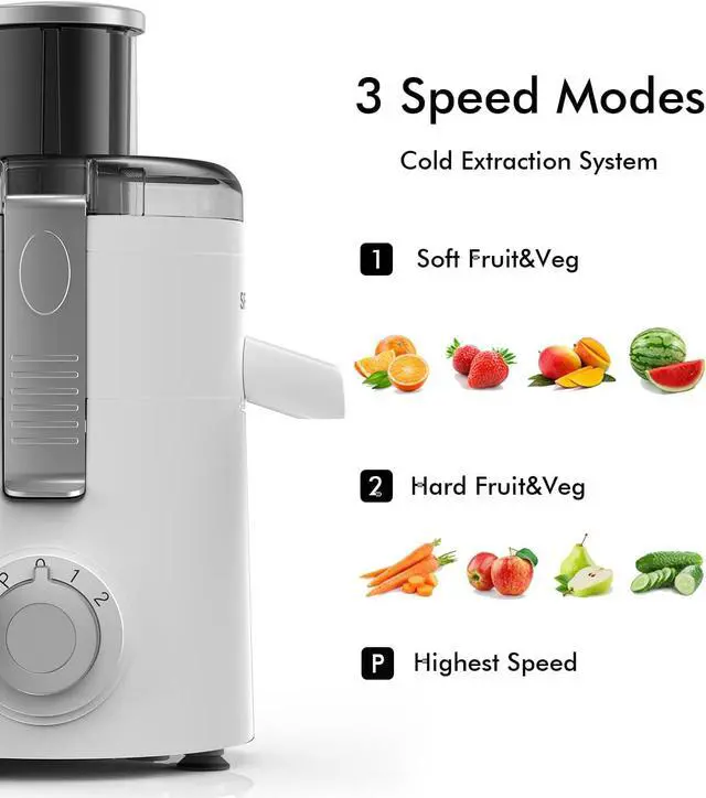 Alt view image 2 of 7 - Juicer Machines, SiFENE Compact Centrifugal Juicer Extractor, Juice Maker for Vegetable and Fruit with 3-Speed Setting, BPA Free, Easy to Clean, White