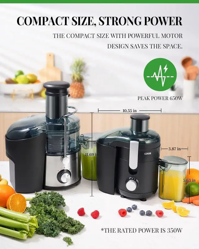 Alt view image 3 of 7 - GDOR Juicer Machine 5.0, Electric Juicer with Titanium Enhanced Cut Disc, Dual Speeds Centrifugal Juicer with 2.5" Feed Chute, for Fruits and Veggies, Anti-Drip, Includes Cleaning Brush, BPA-Free