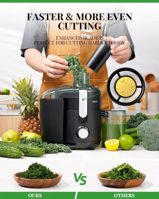 Alt view image 4 of 7 - GDOR Juicer Machine 5.0, Electric Juicer with Titanium Enhanced Cut Disc, Dual Speeds Centrifugal Juicer with 2.5" Feed Chute, for Fruits and Veggies, Anti-Drip, Includes Cleaning Brush, BPA-Free